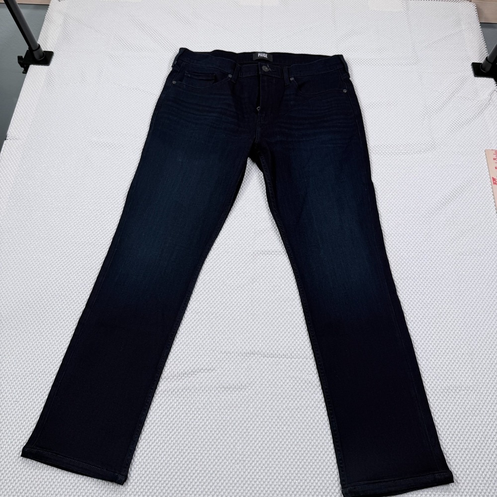 PAIGE Federal Mens Size 35 Dark Blue Jeans Slim Straight Stretch Denim 30 Inseam